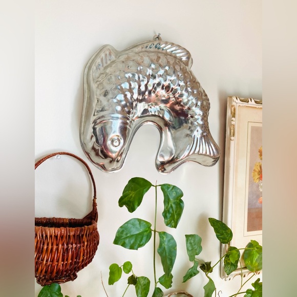 Source Unknown Other - Vintage Silver Koi Fish Mold Nautical Wall Decor Retro Coastal Kitchen Rustic